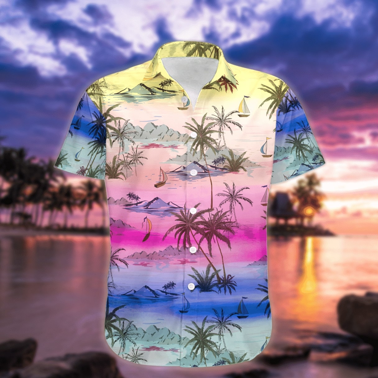 sunset on the beach all over printed hawaiian shirt 2