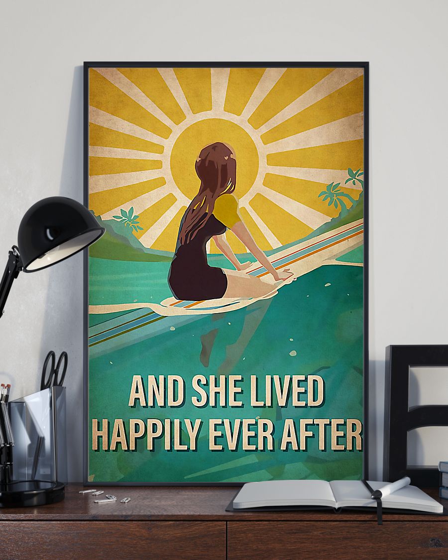 surfing and she lived happily ever after vintage poster 1
