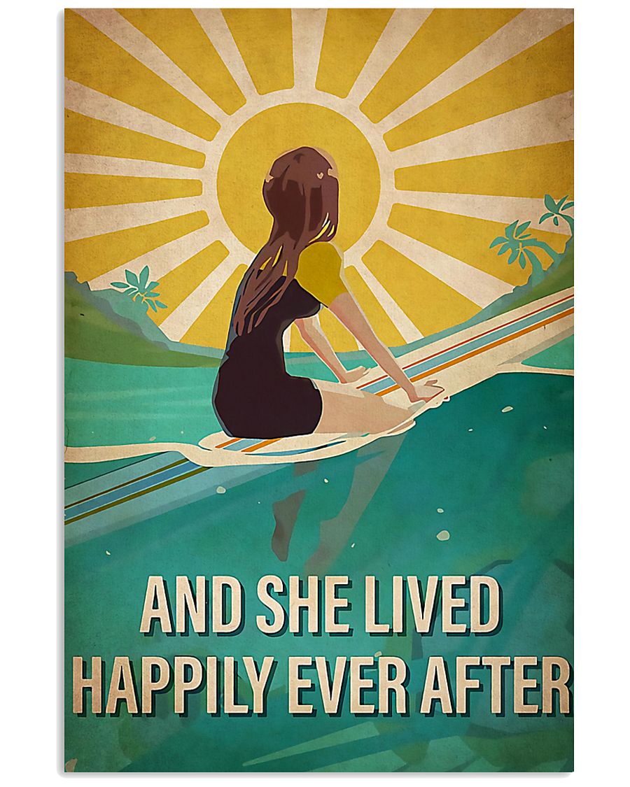 surfing and she lived happily ever after vintage poster 2
