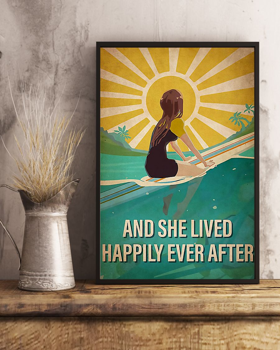 surfing and she lived happily ever after vintage poster 3