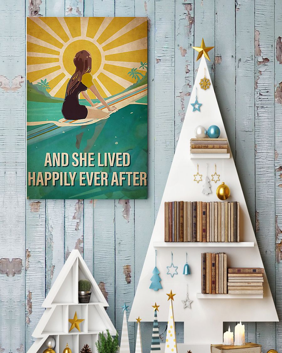 surfing and she lived happily ever after vintage poster 4
