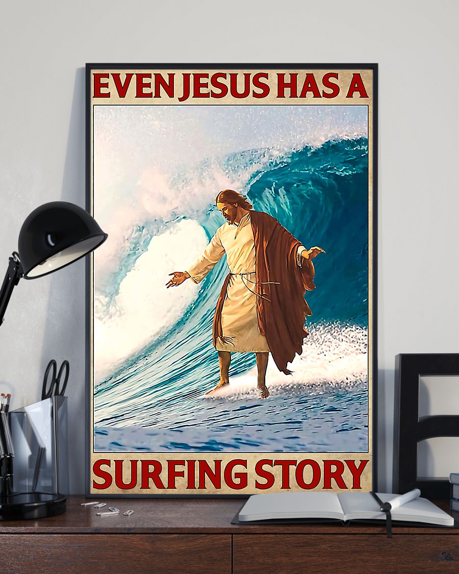 surfing even Jesus has a surfing story vintage poster 2