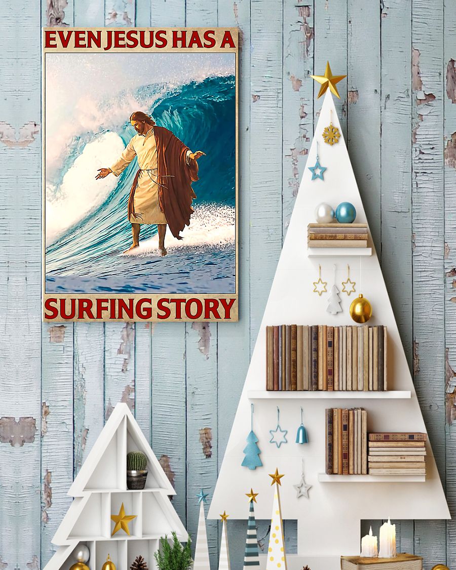 surfing even Jesus has a surfing story vintage poster 4