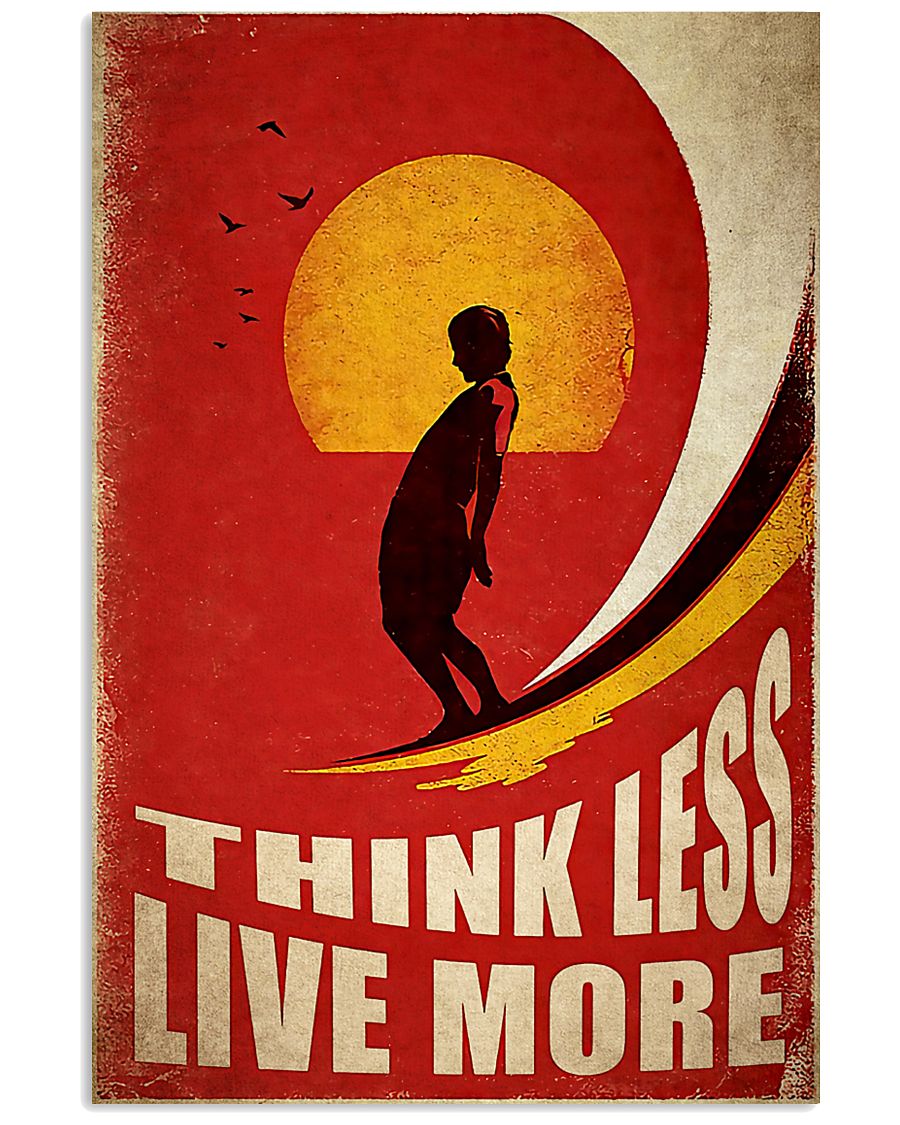 surfing think less live more vintage poster 1