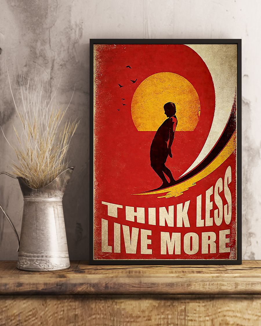 surfing think less live more vintage poster 2