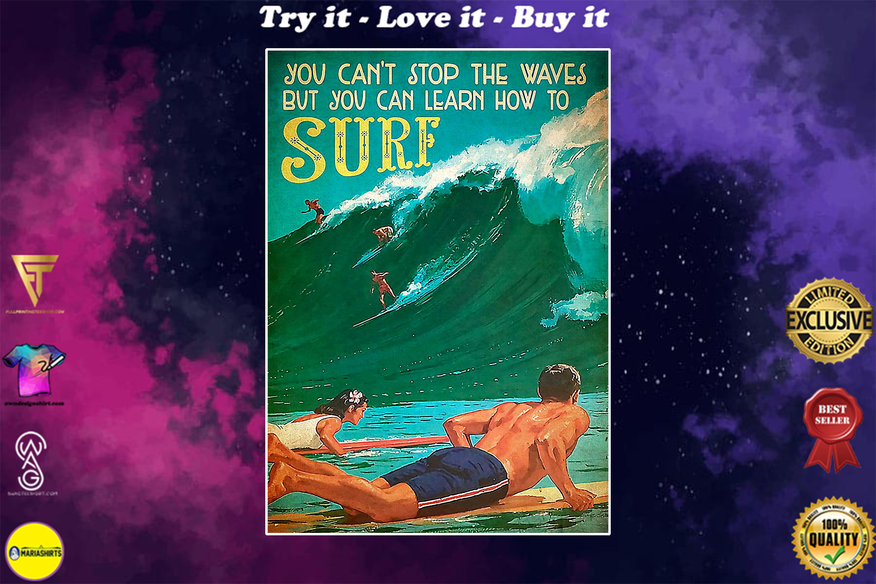 surfing you cant stop the waves but you can learn how to surf vintage poster