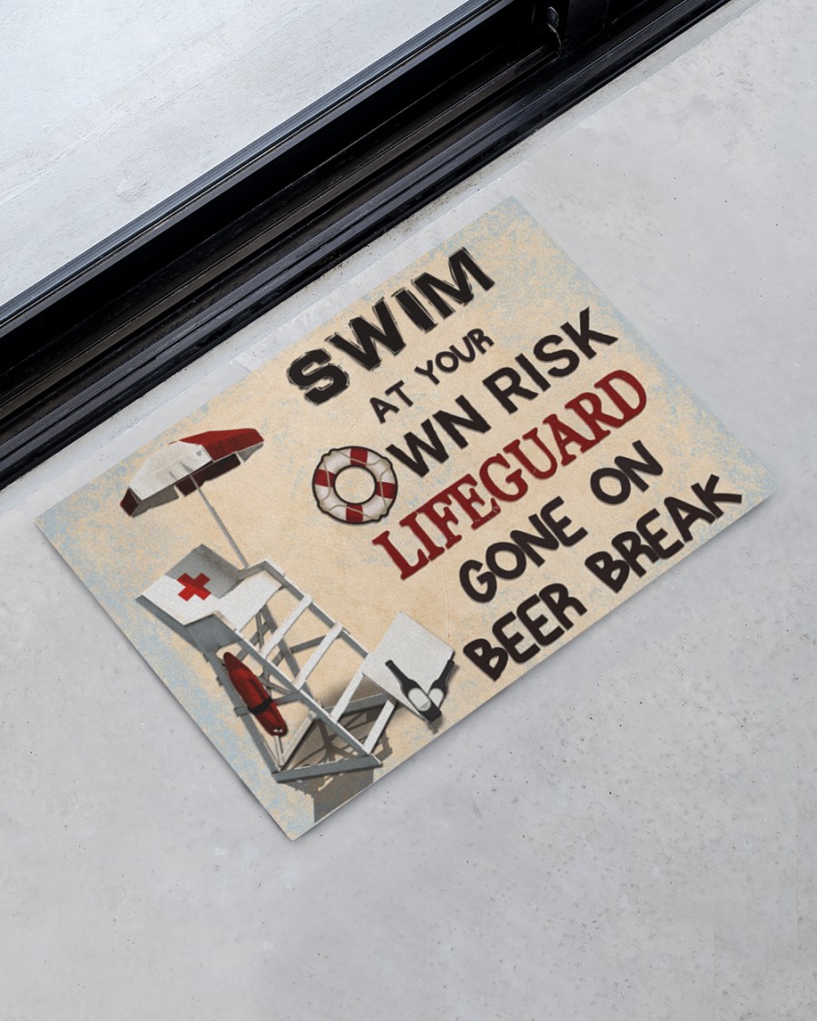 swim at your own risk lifeguard gone on beer break full printing doormat 2