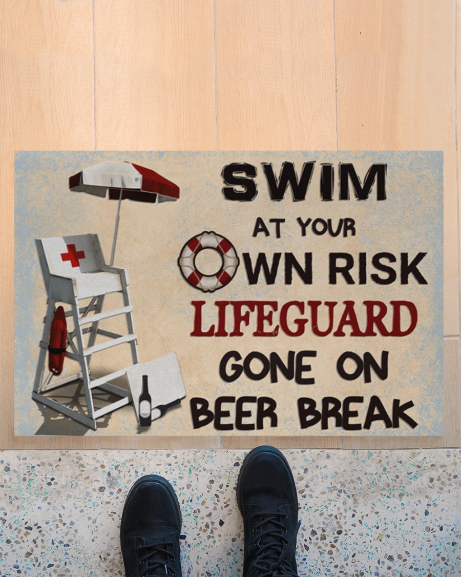 swim at your own risk lifeguard gone on beer break full printing doormat 3