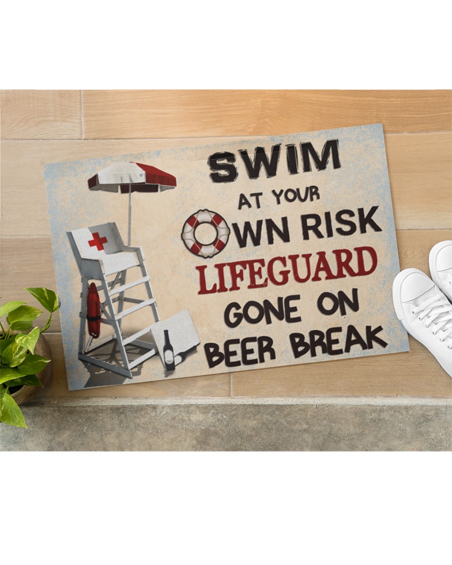 swim at your own risk lifeguard gone on beer break full printing doormat 4