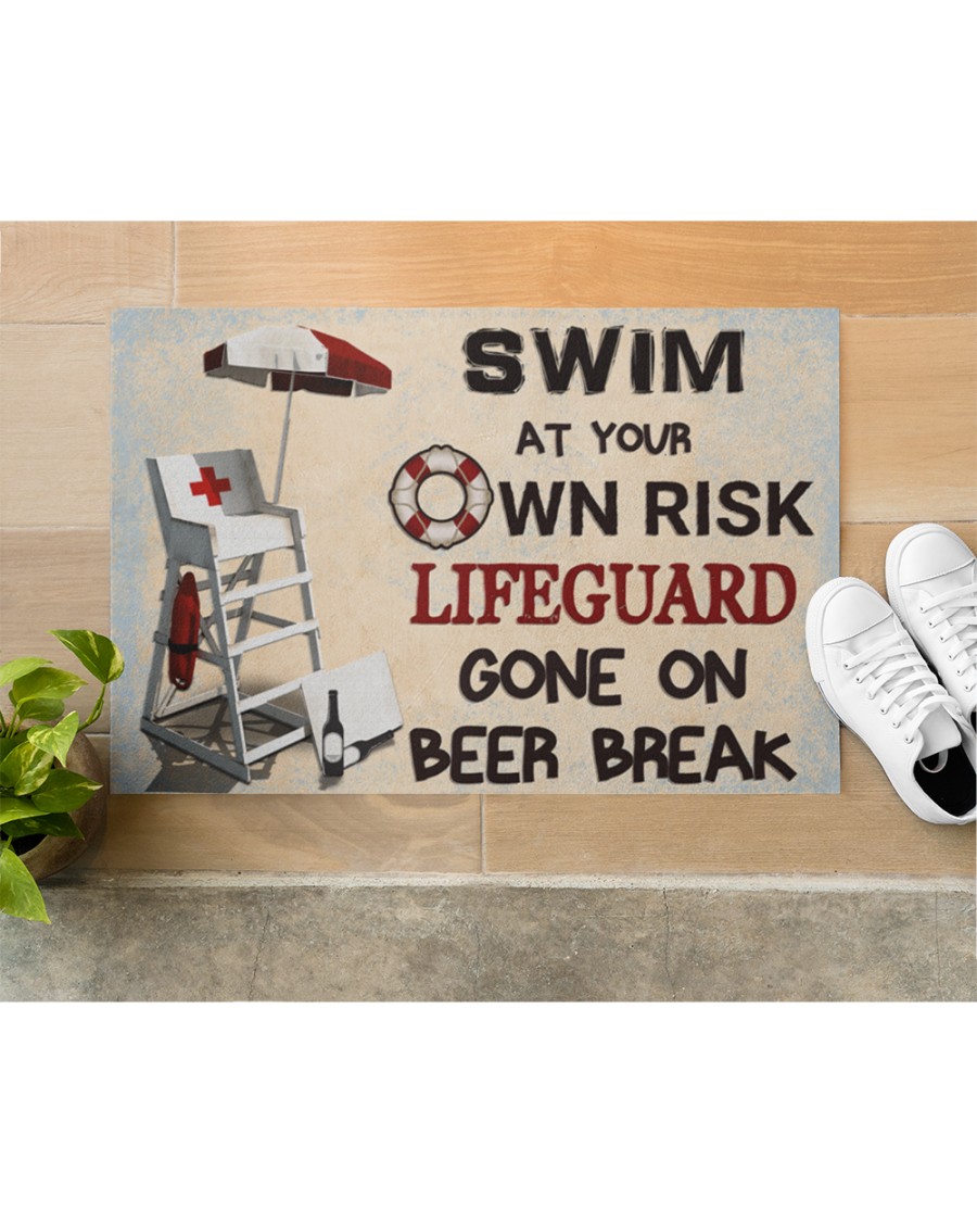 swim at your own risk lifeguard gone on beer break full printing doormat 5