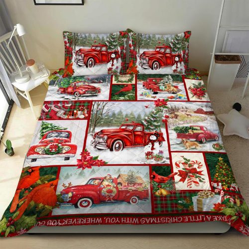 take a little christmas with you red truck bedding set 4