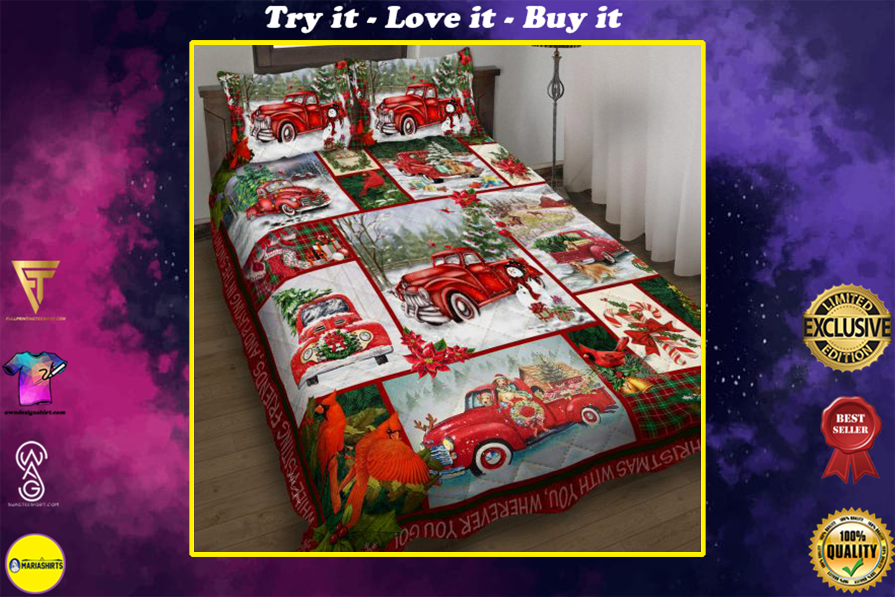 take a little christmas with you red truck bedding set