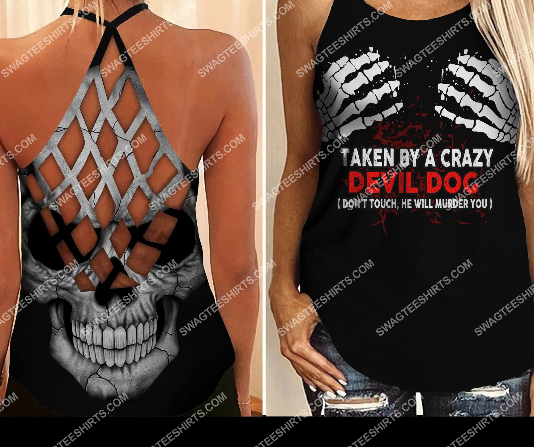 taken by a crazy devil dog all over printed strappy back tank top 2