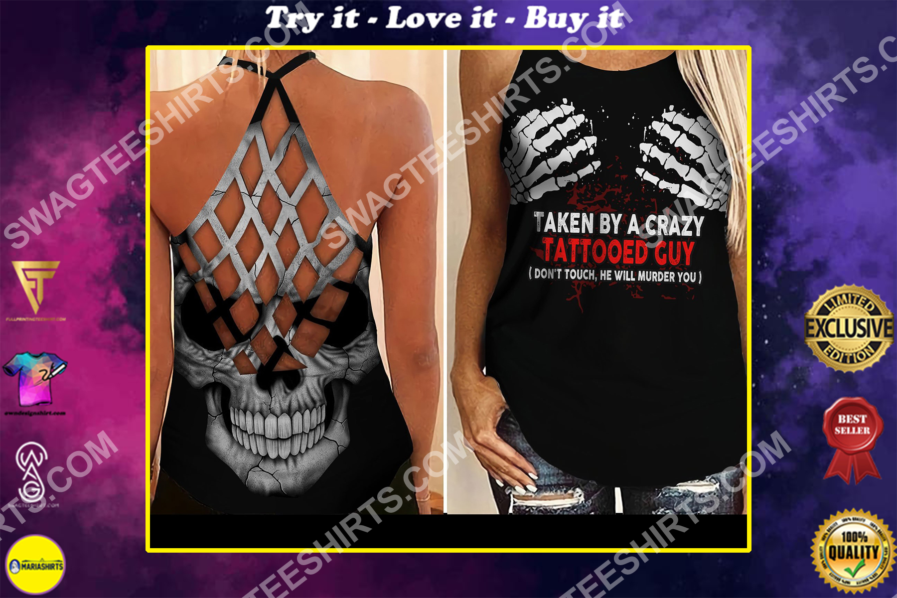 taken by a crazy tattooed guy all over printed strappy back tank top