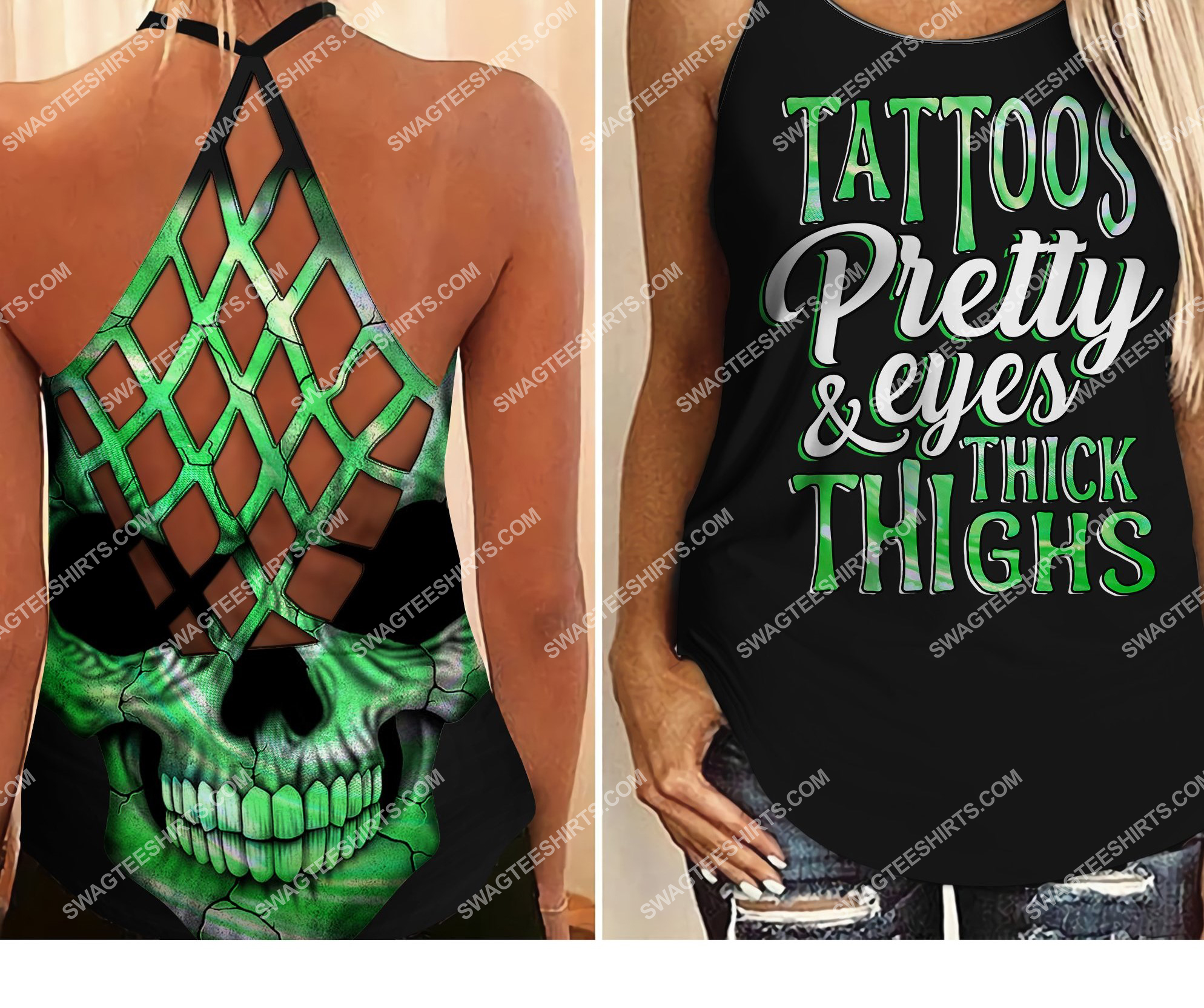 tattoos pretty eyes thick thighs skull strappy back tank top 2 - Copy (2)