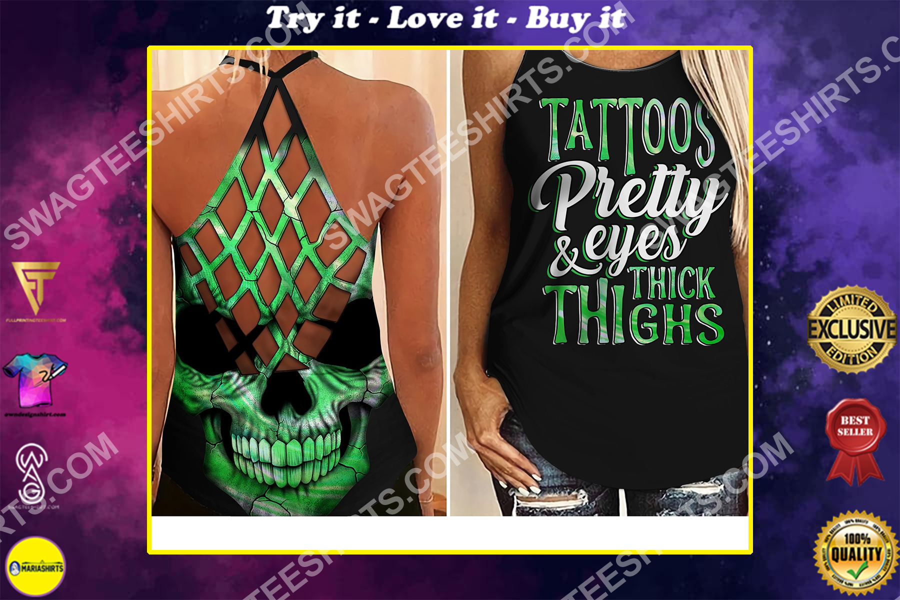 tattoos pretty eyes thick thighs skull strappy back tank top