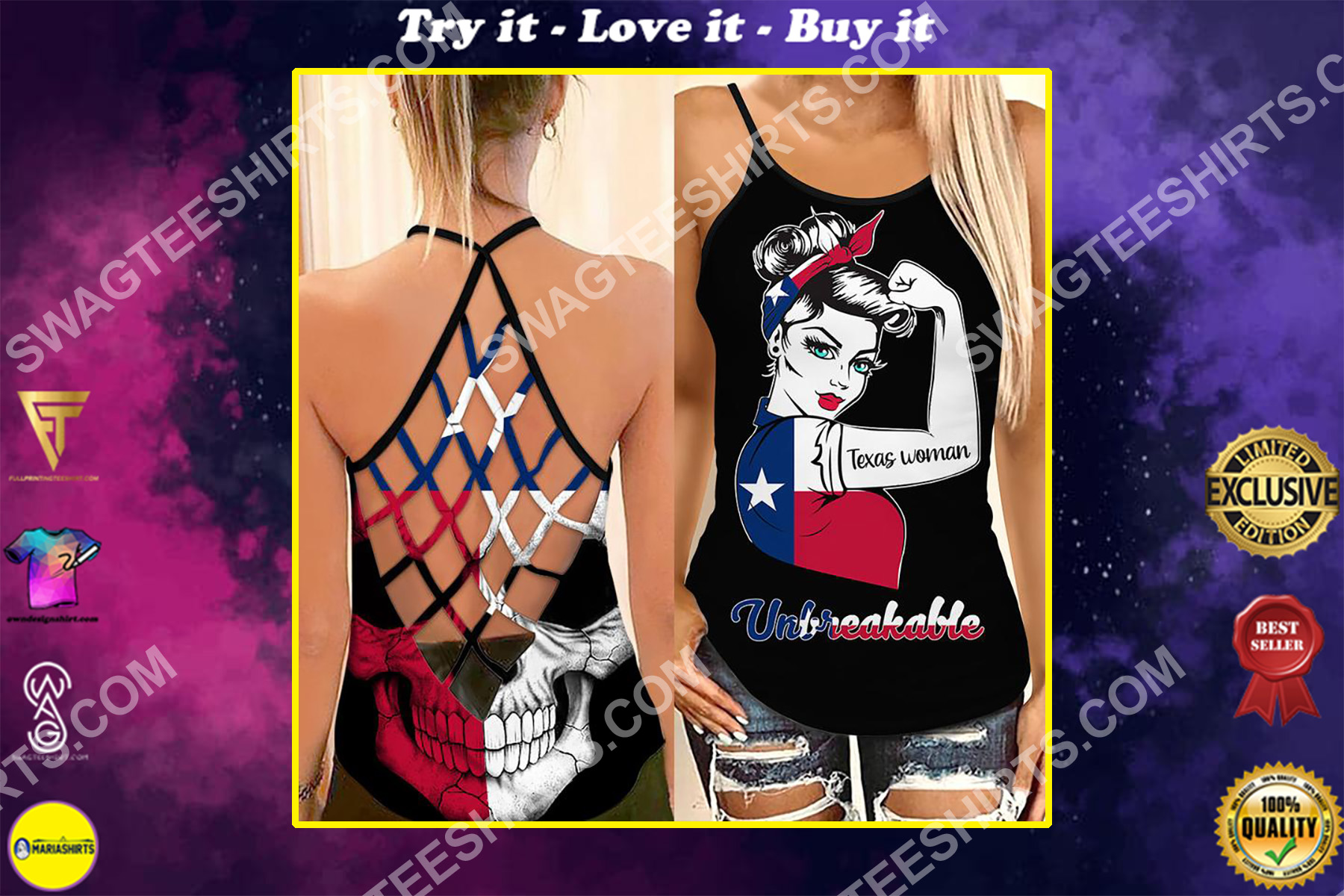 texas woman unbreakable all over printed strappy back tank top