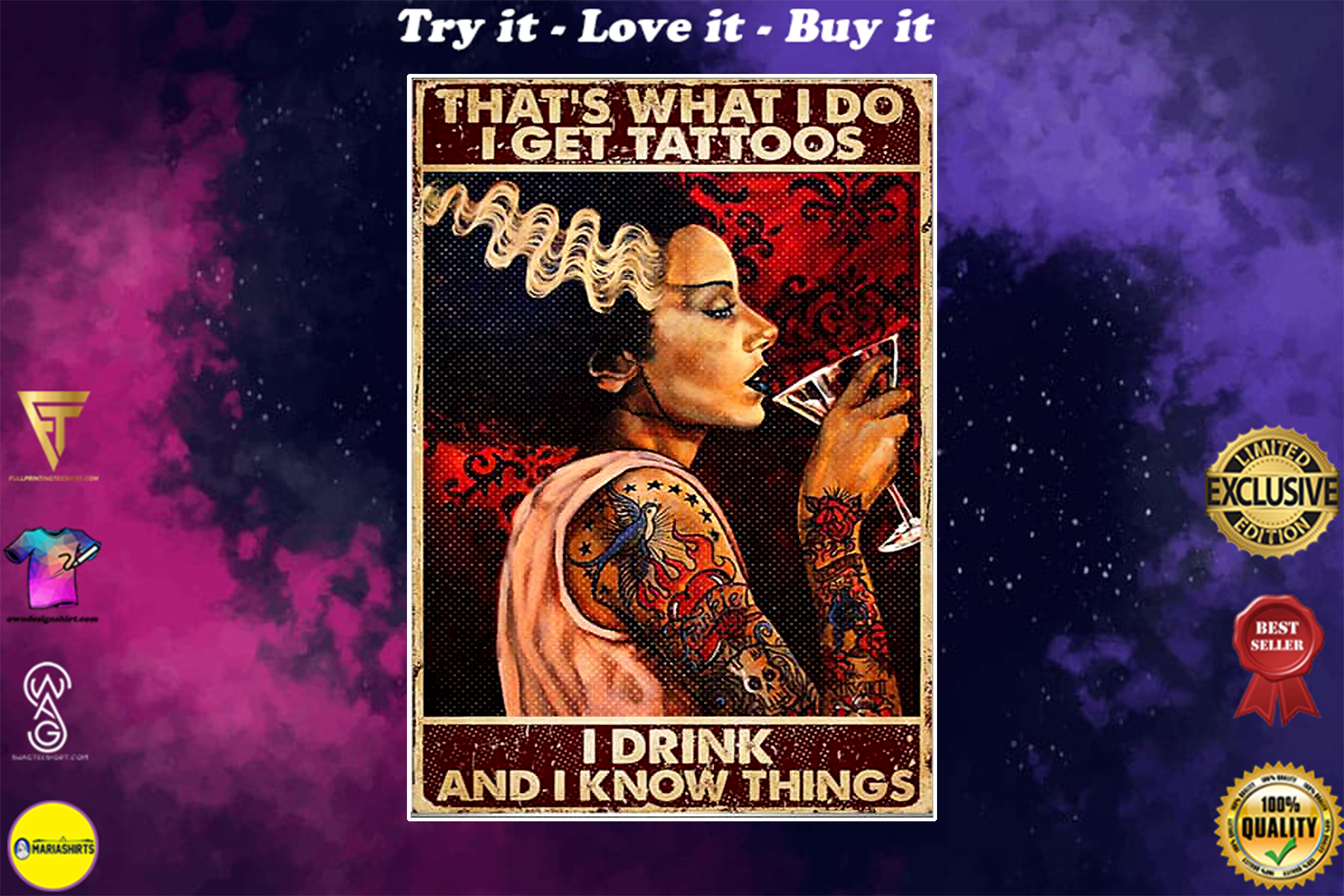 thats what i do i get tattoos i drink and i know things vintage poster