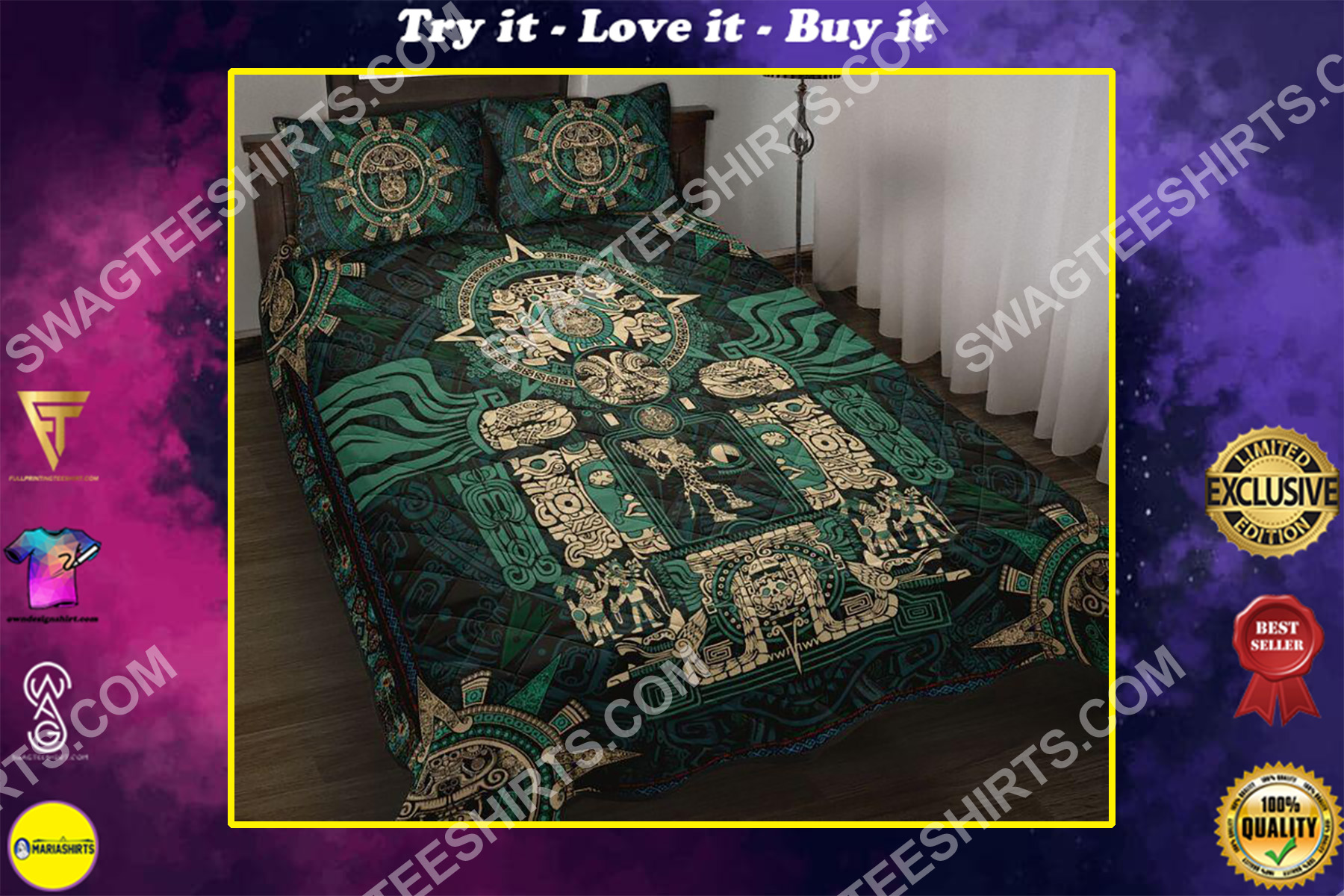 the aztec symbols all over printed bedding set