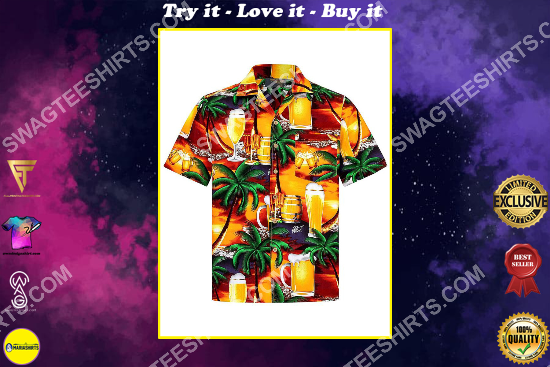 the beach and beer all over printed hawaiian shirt