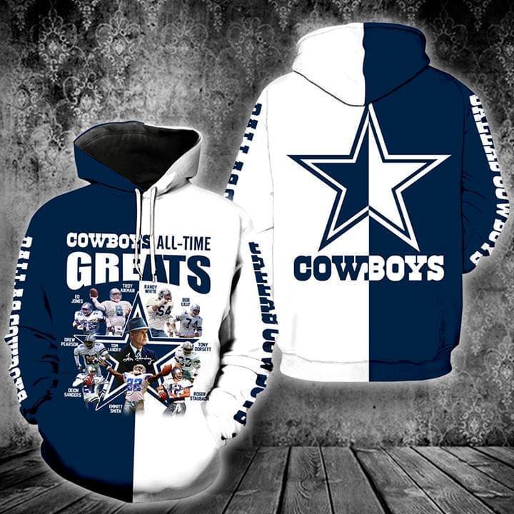 the dallas cowboys all time greats full over printed hoodie