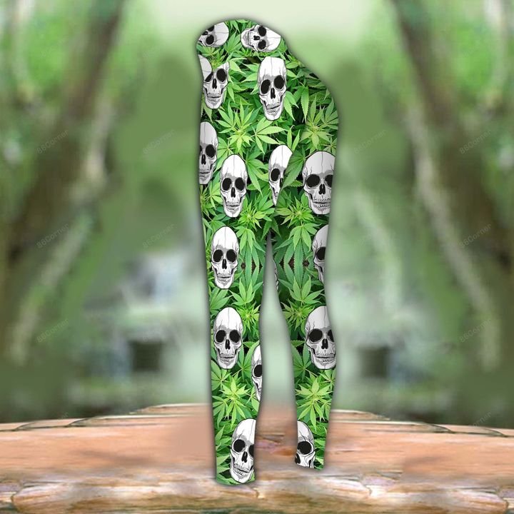 the dark skull with cannabis all over printed legging