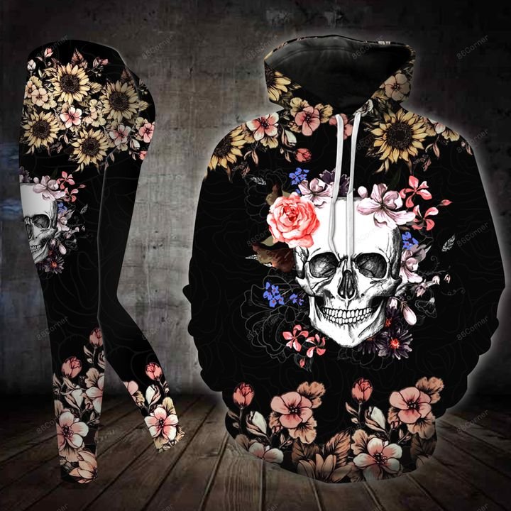 the dark skull with flower all over printed shirt 2