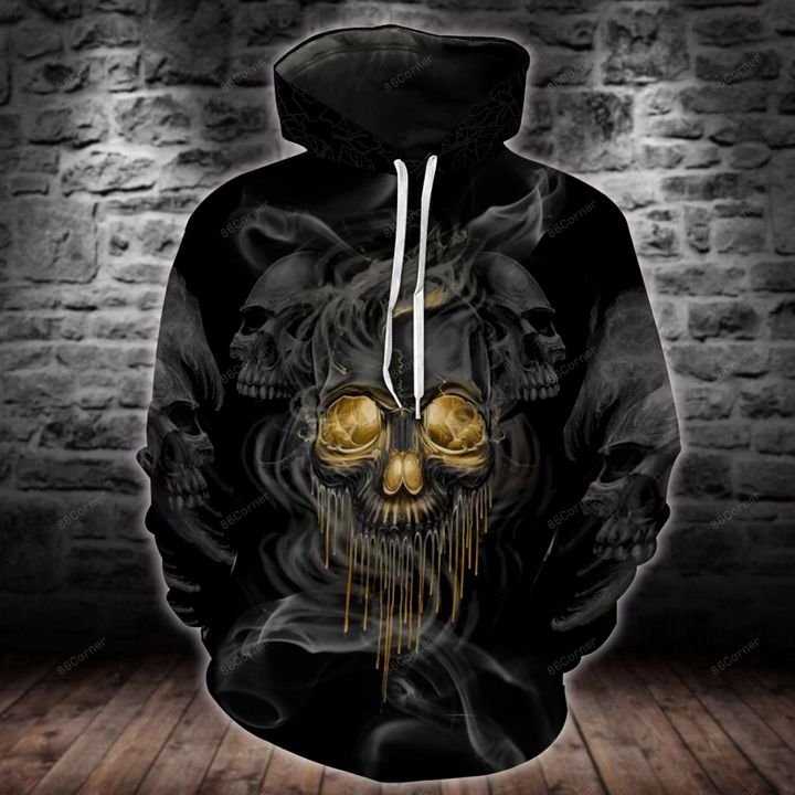 the dark skull with smoke all over printed hoodie