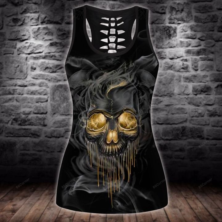 the dark skull with smoke all over printed tank top