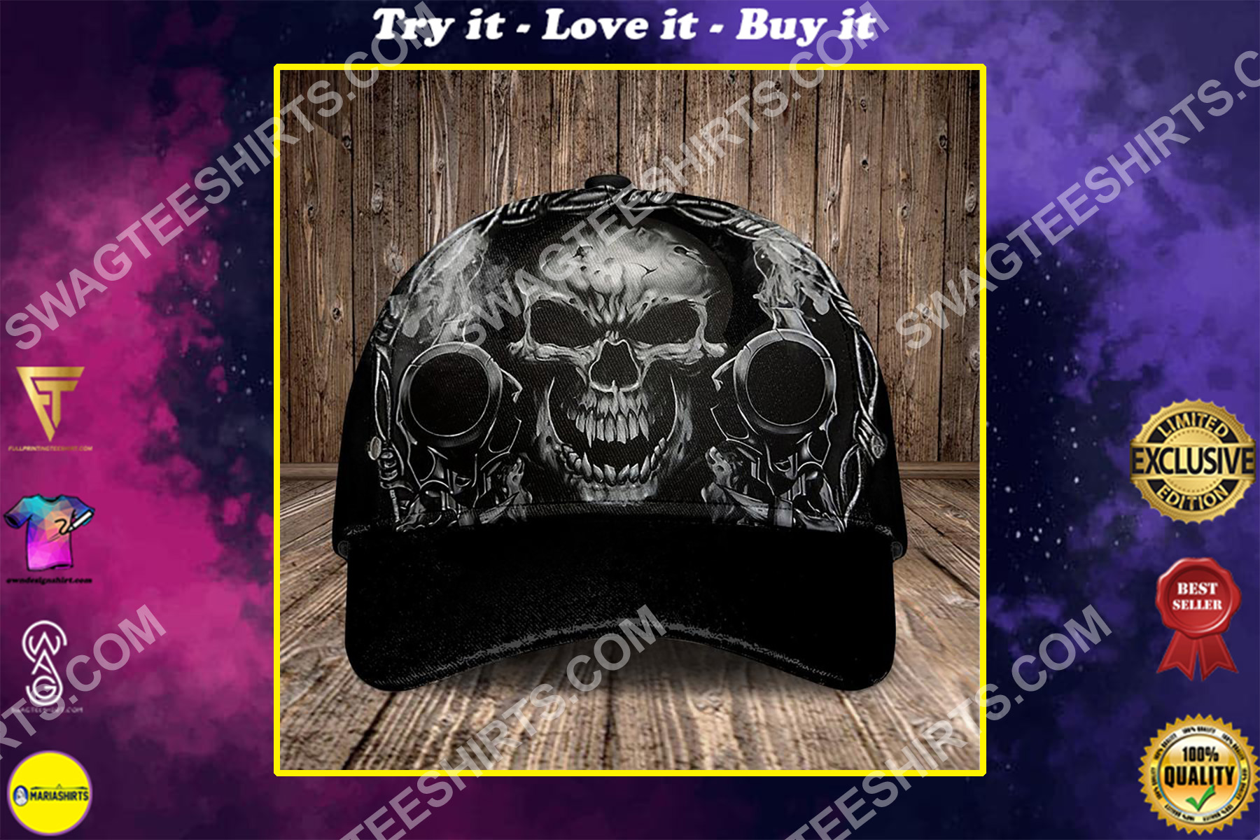 the dead skull and gun all over printed classic cap