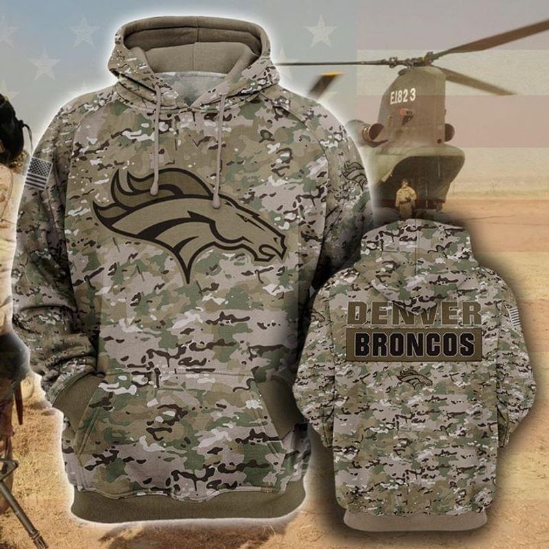 the denver broncos football team camo style full over printed hoodie