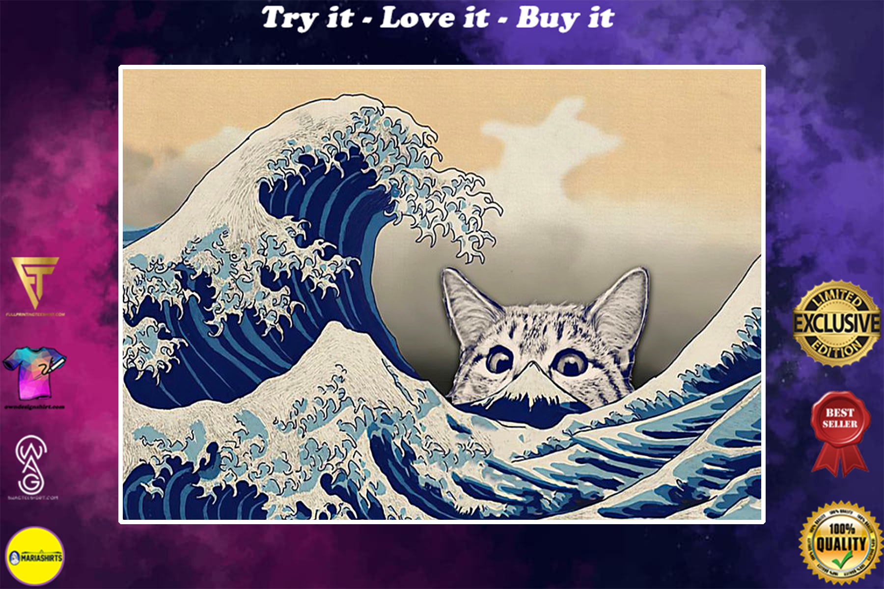 the great wave of cat poster