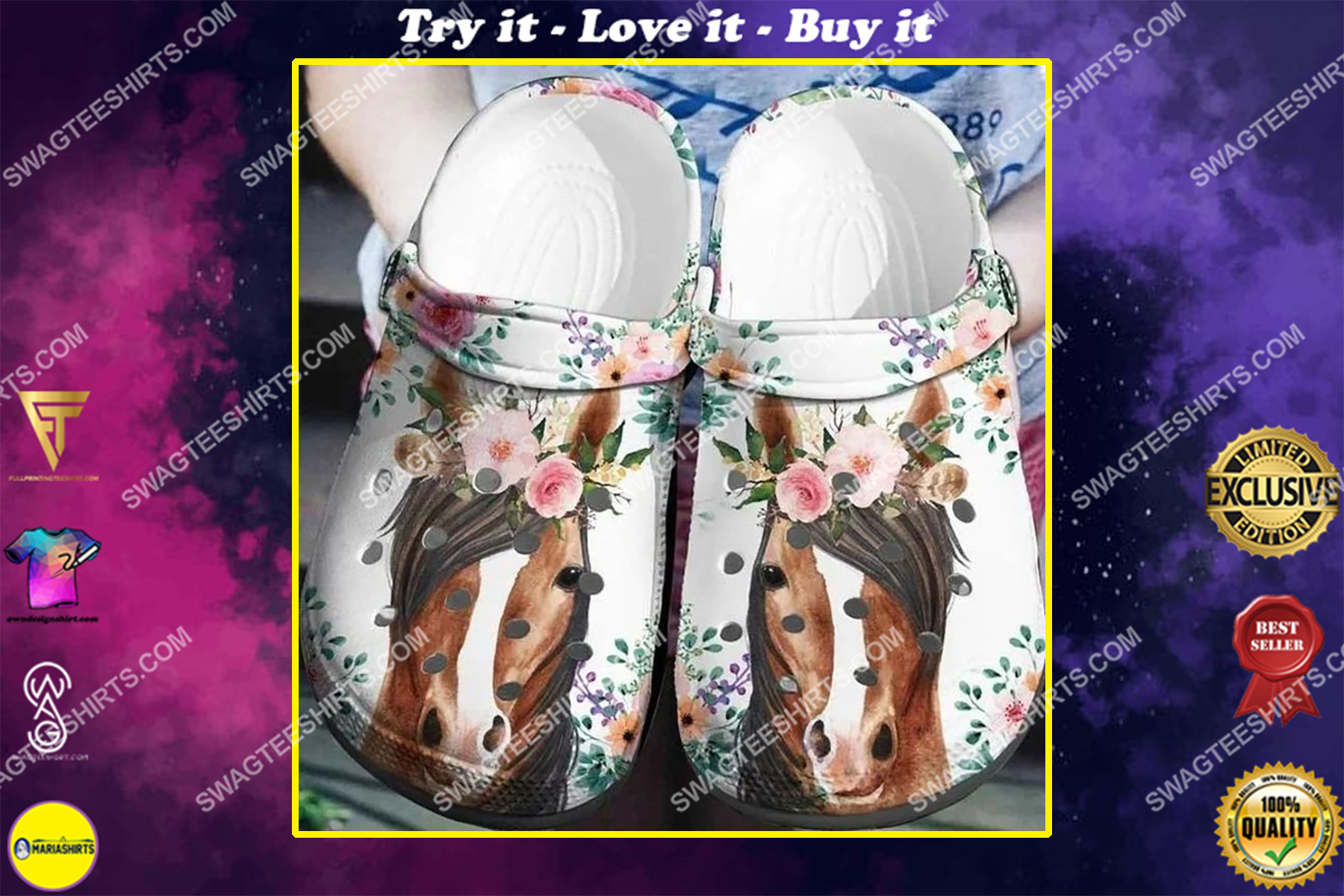 the horse and flowers all over printed crocs crocband clog
