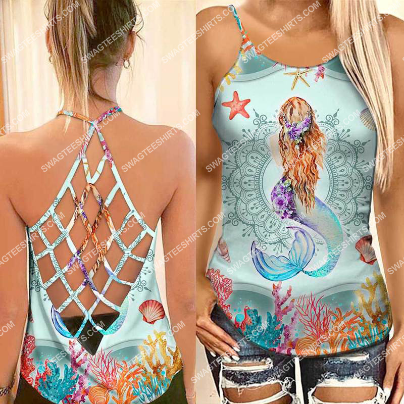 the mermaid with ocean all over printed strappy back tank top 1 - Copy (2)