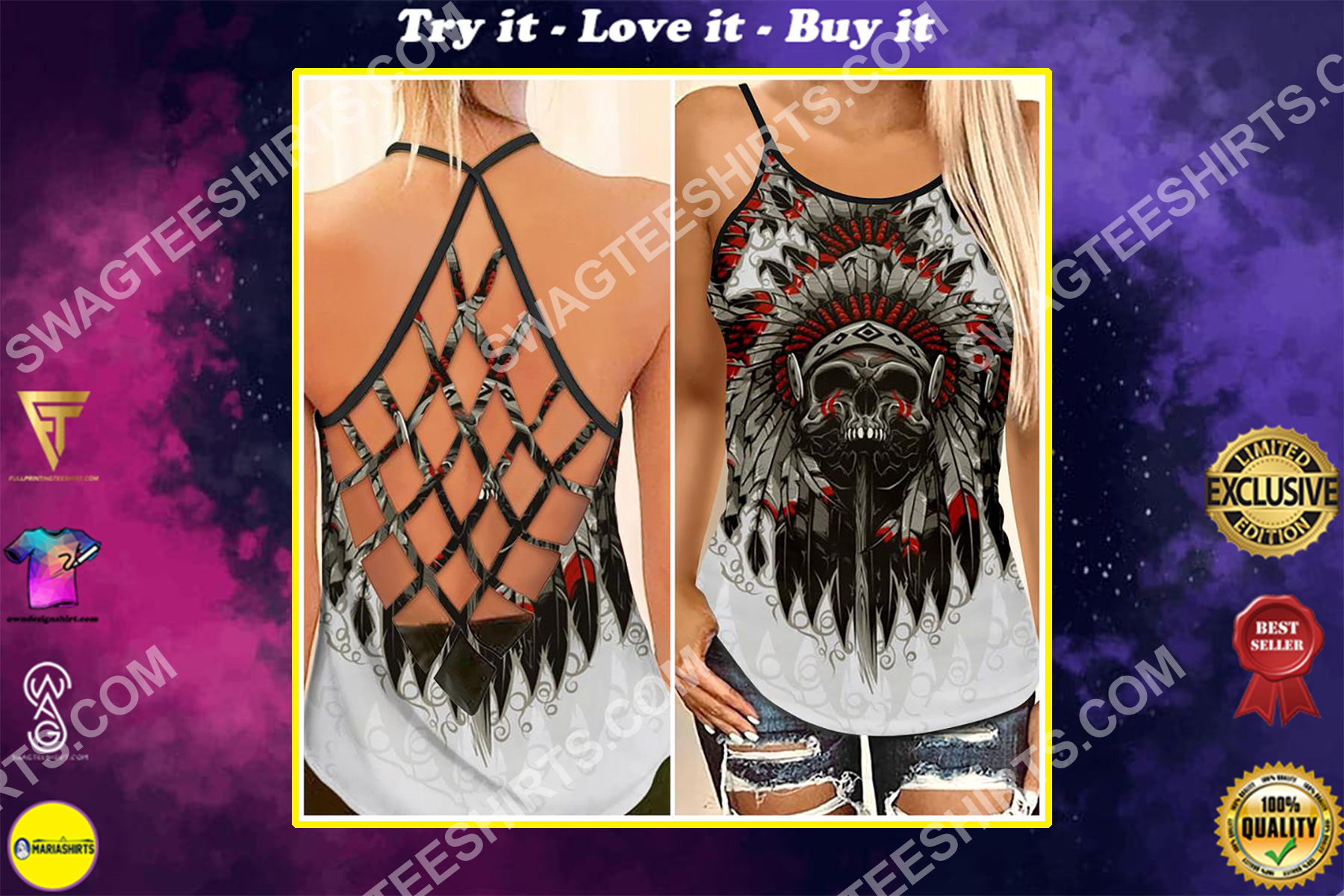 the native americans chief skull strappy back tank top