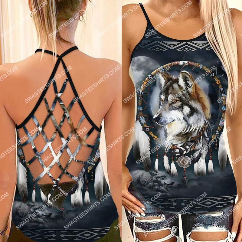 the native americans wolf and moon strappy back tank top 1 - Copy (2)