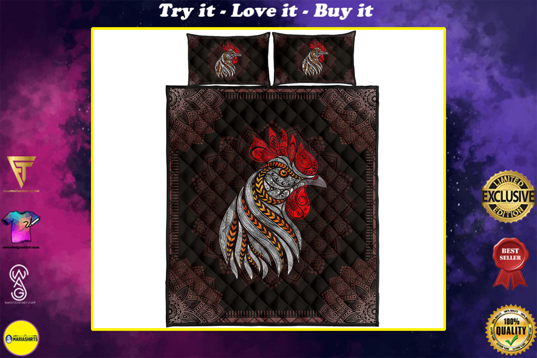 the rooster vintage full over print quilt