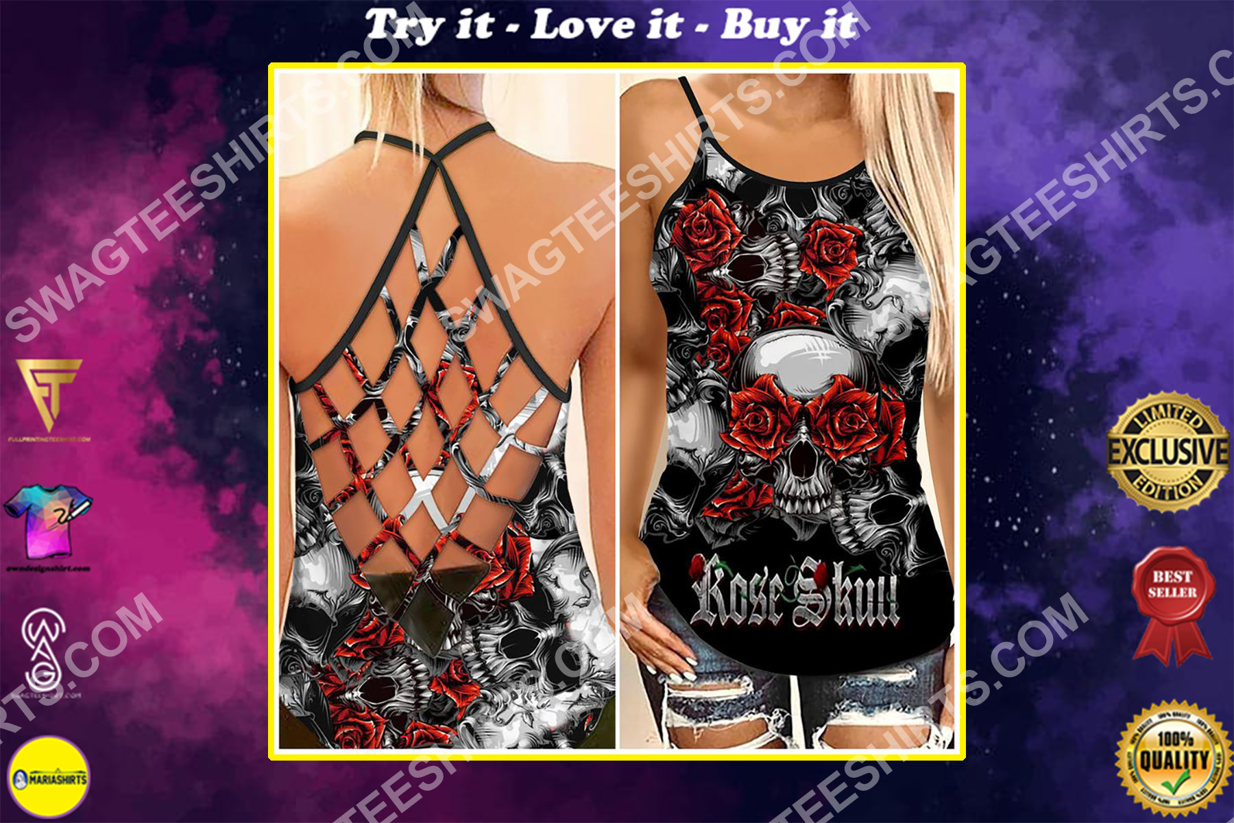 the rose skull all over printed strappy back tank top
