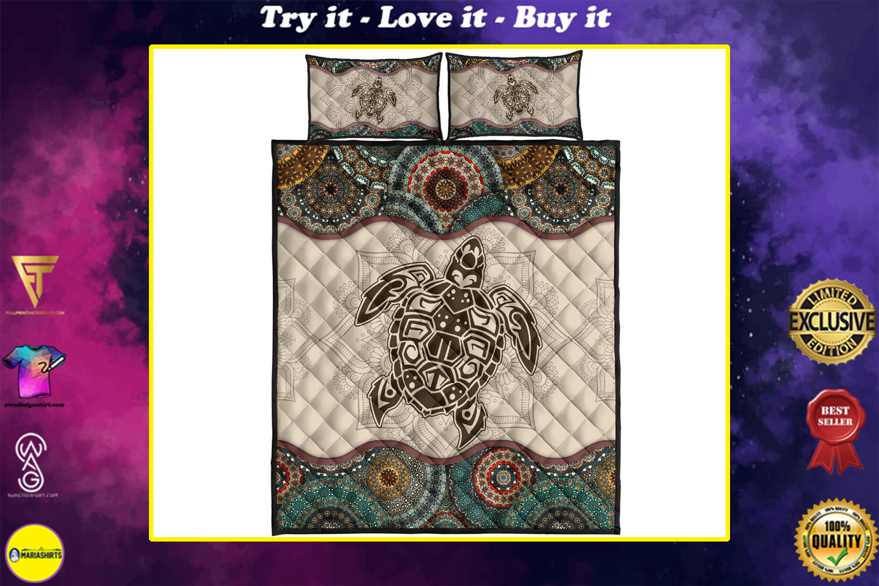 the sea turtle vintage version full over print quilt