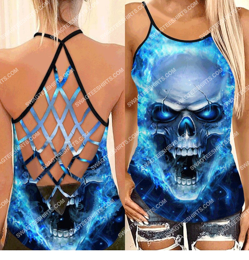 the skull and blue fire all over printed strappy back tank top 1 - Copy (2)