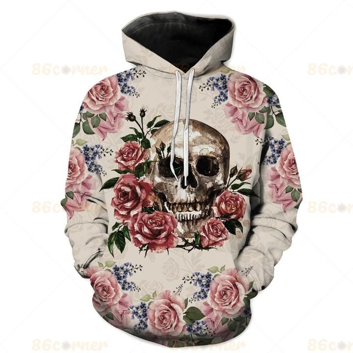 the skull and rose all over printed hoodie