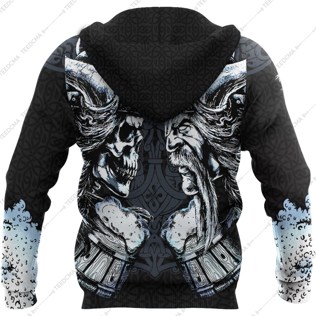 the skull and warrior viking all over printed hoodie - back