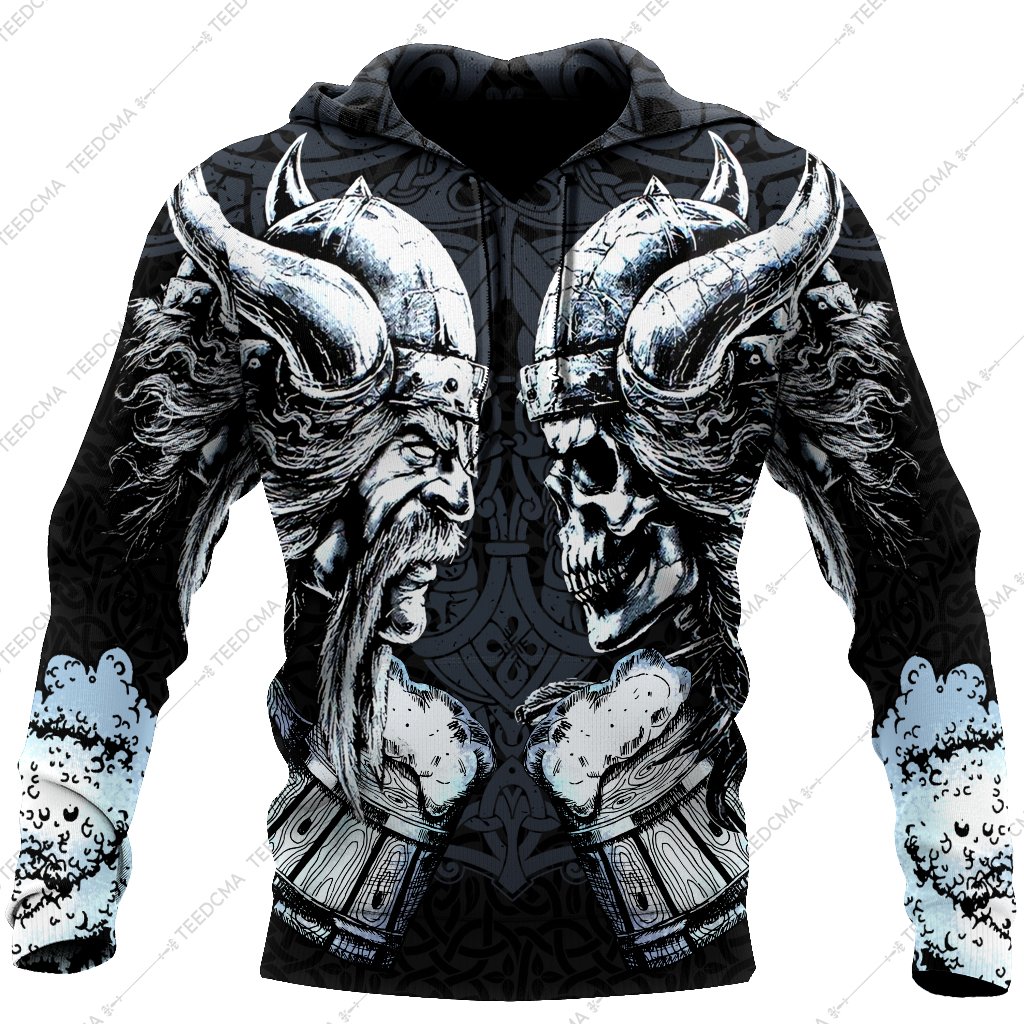 the skull and warrior viking all over printed hoodie