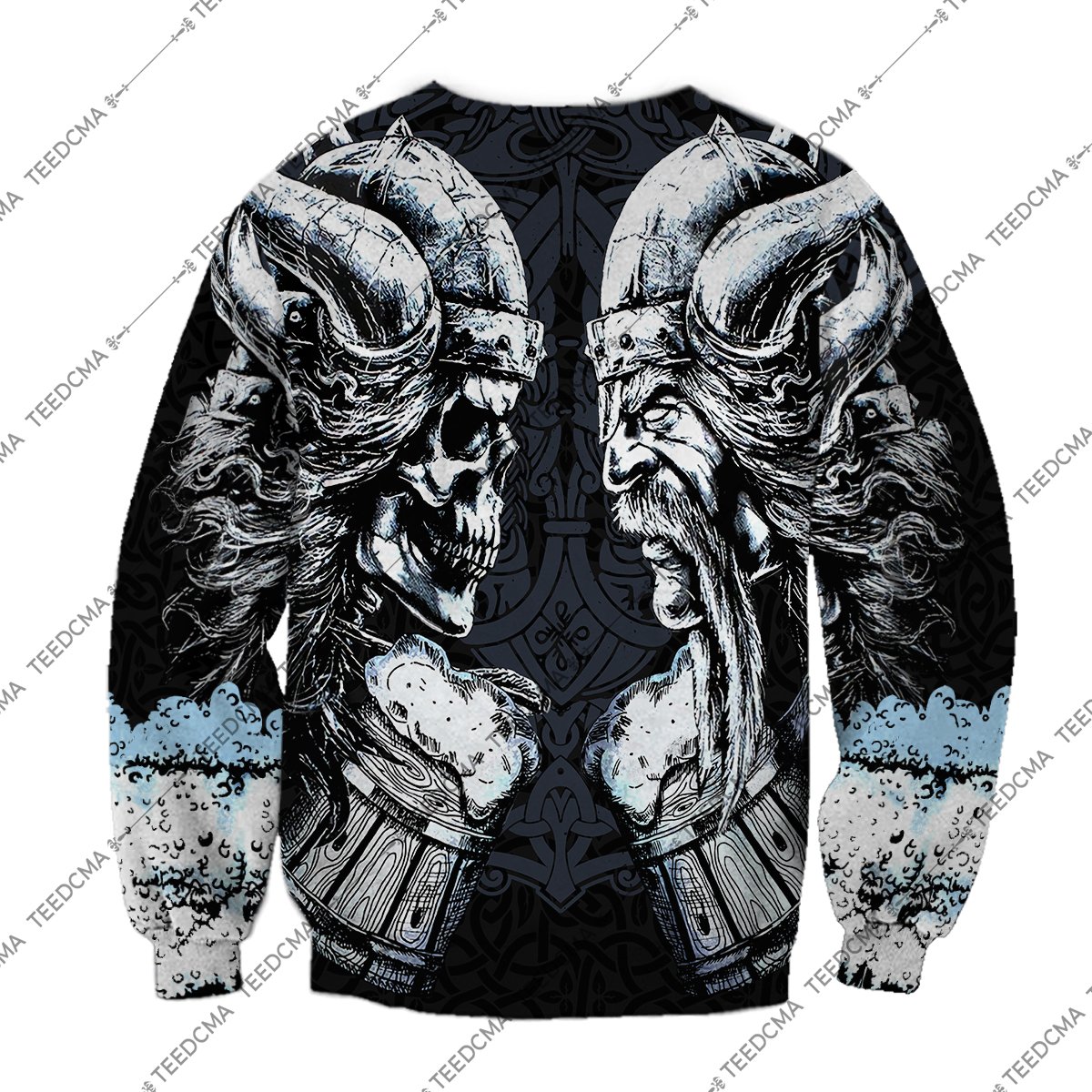the skull and warrior viking all over printed sweatshirt - back