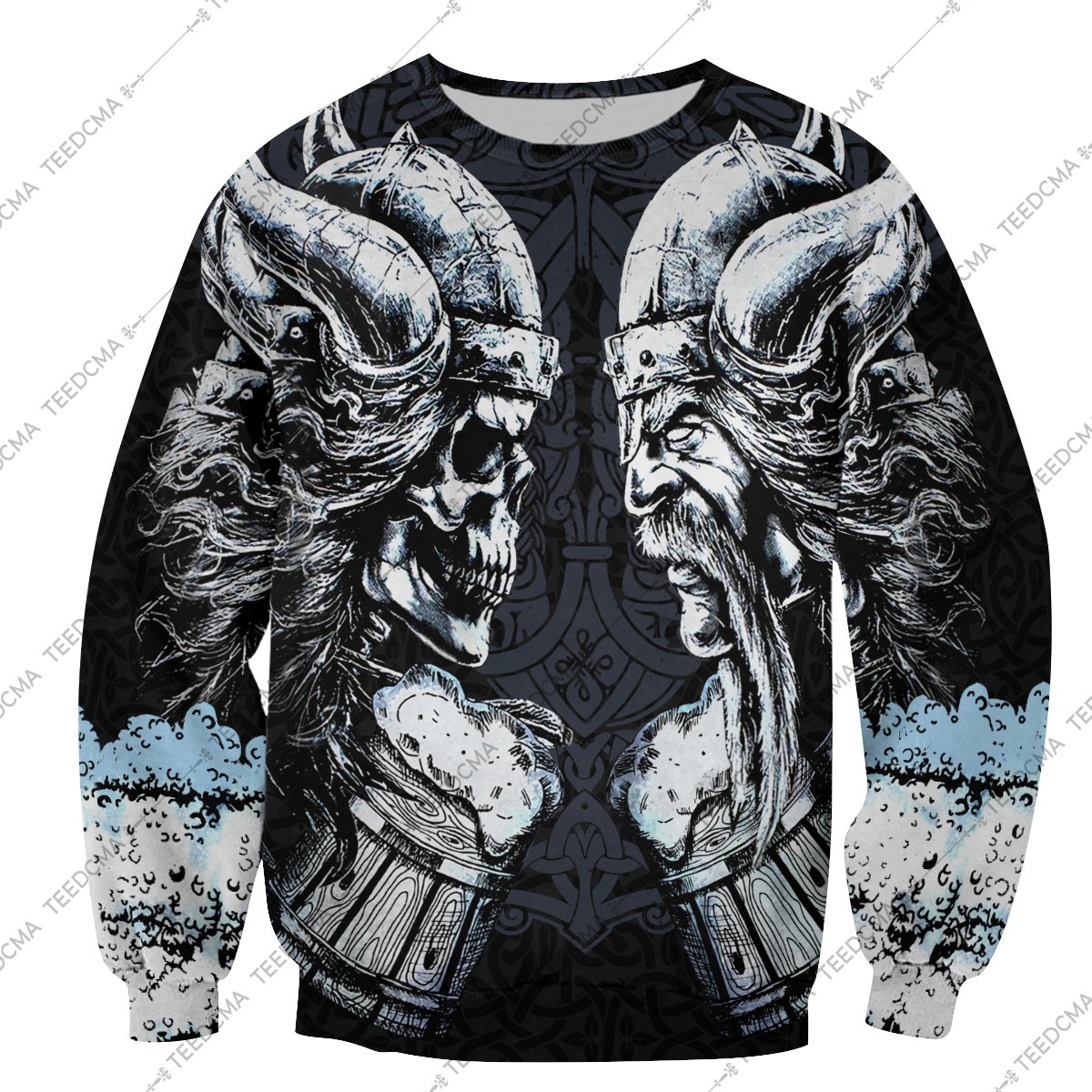 the skull and warrior viking all over printed sweatshirt
