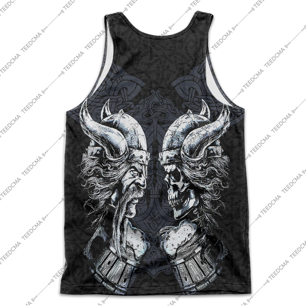 the skull and warrior viking all over printed tank top - back