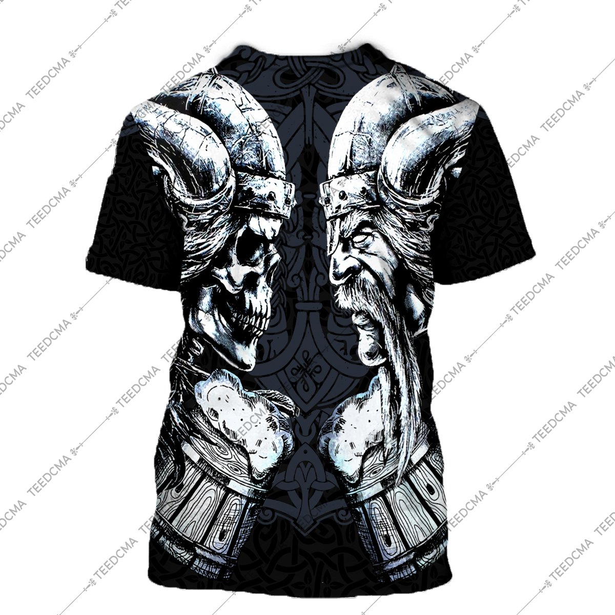 the skull and warrior viking all over printed tshirt - back