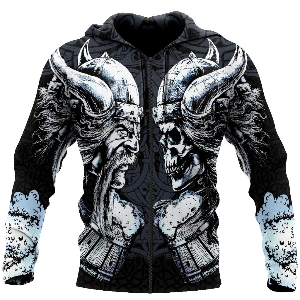 the skull and warrior viking all over printed zip hoodie
