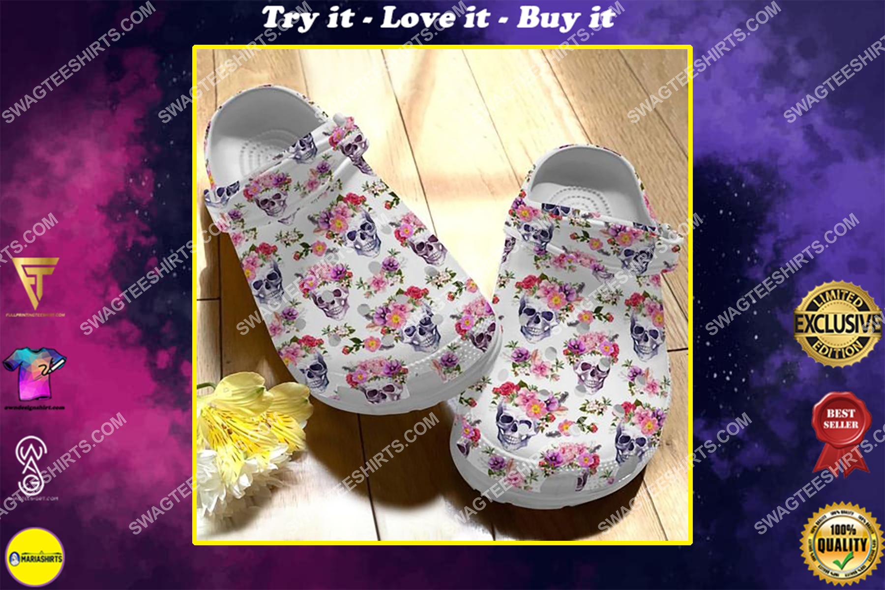 the skull floral all over printed crocs