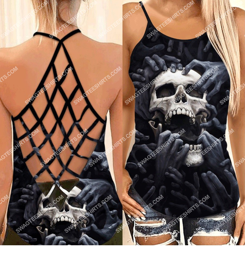 the skull screaming all over printed strappy back tank top 1